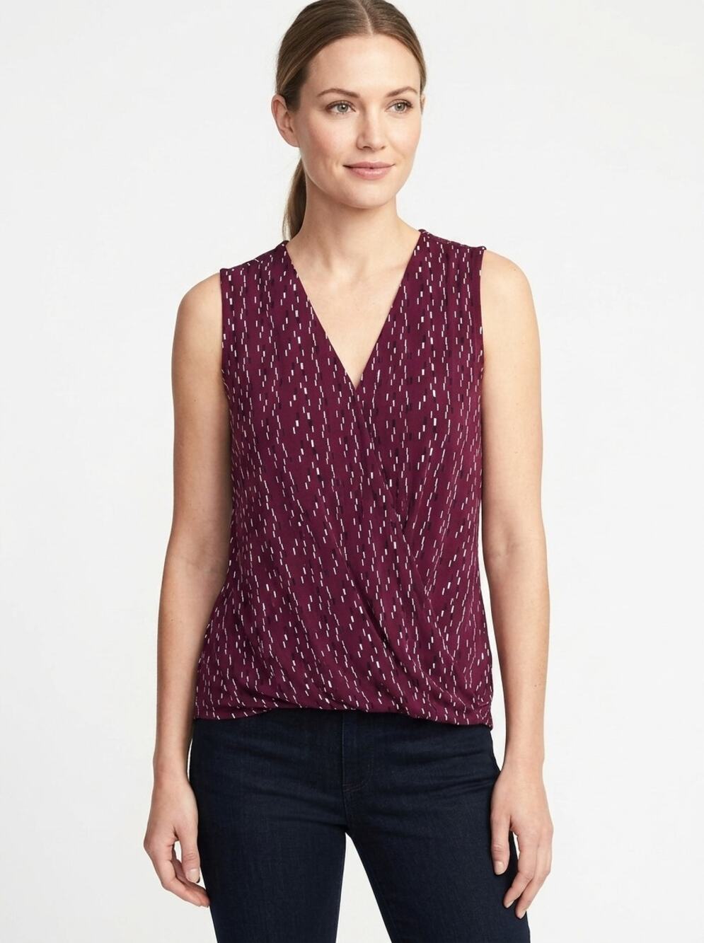 Banana Republic Purple Abstract Print Drape Wrap Front Blouse Women Size XS